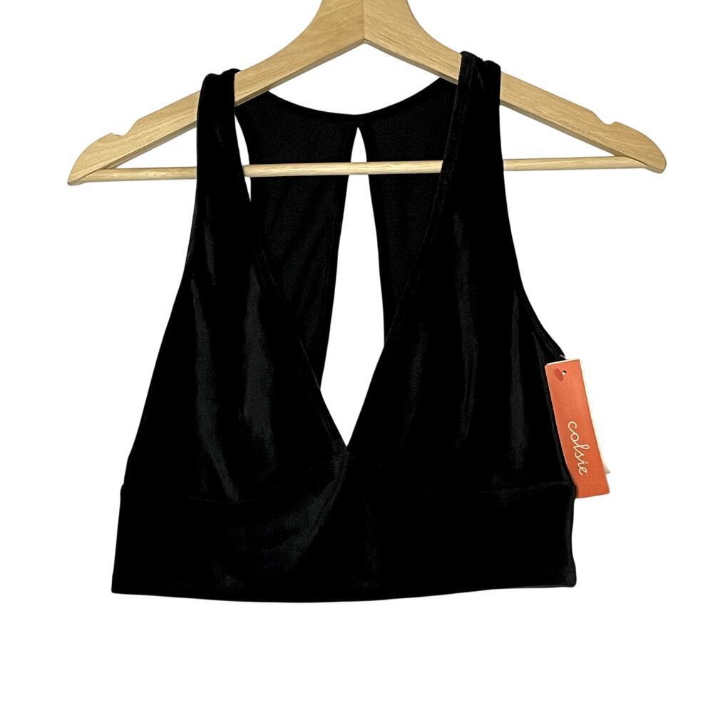 NWT Colsie deep V black velvet bralette women's size large 90s vintage style